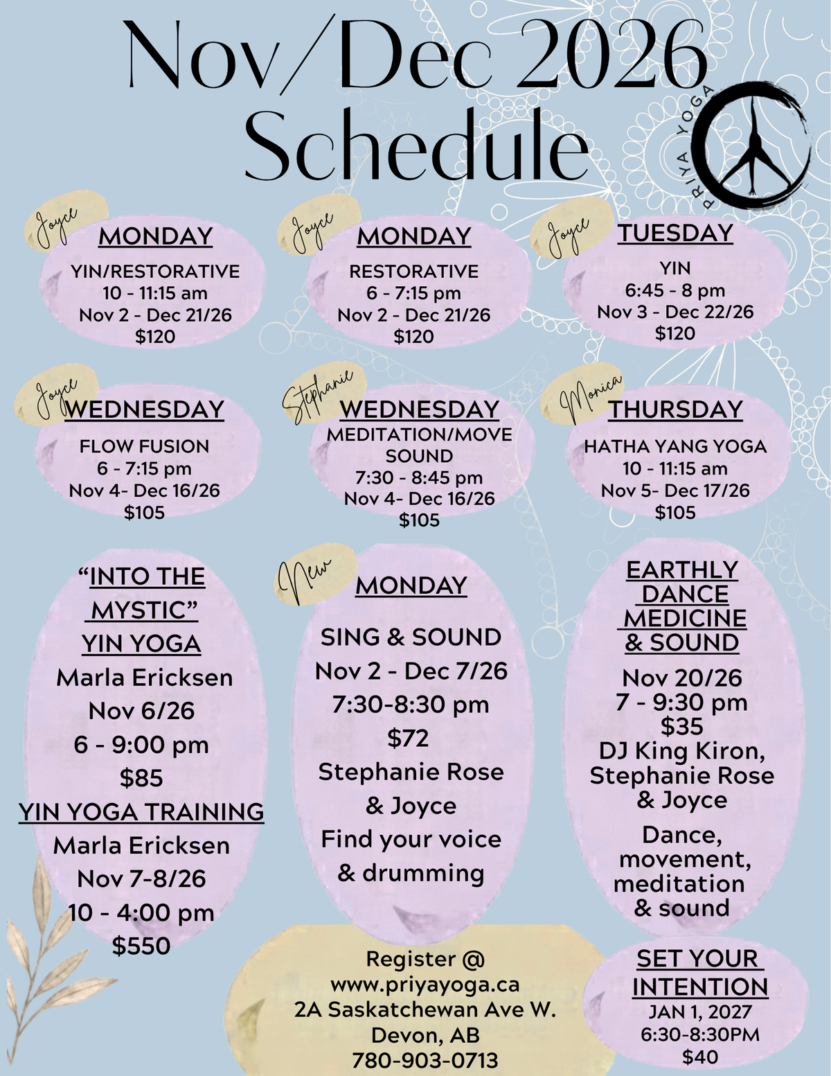 2026 Nov/Dec Schedule