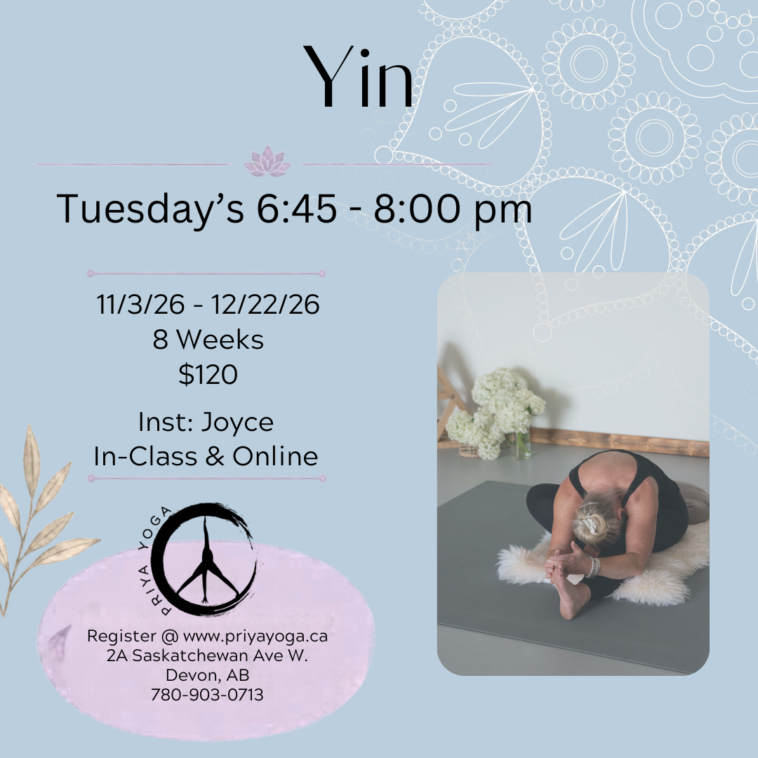 Tuesday Yin 6:45-8:00 pm Nov/Dec 2026
